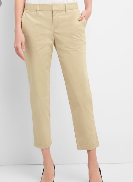 NEW GEORGE ORIGINAL KHAKI TAN CROPPED STRETCH PANTS ~ - Picture 1 of 7